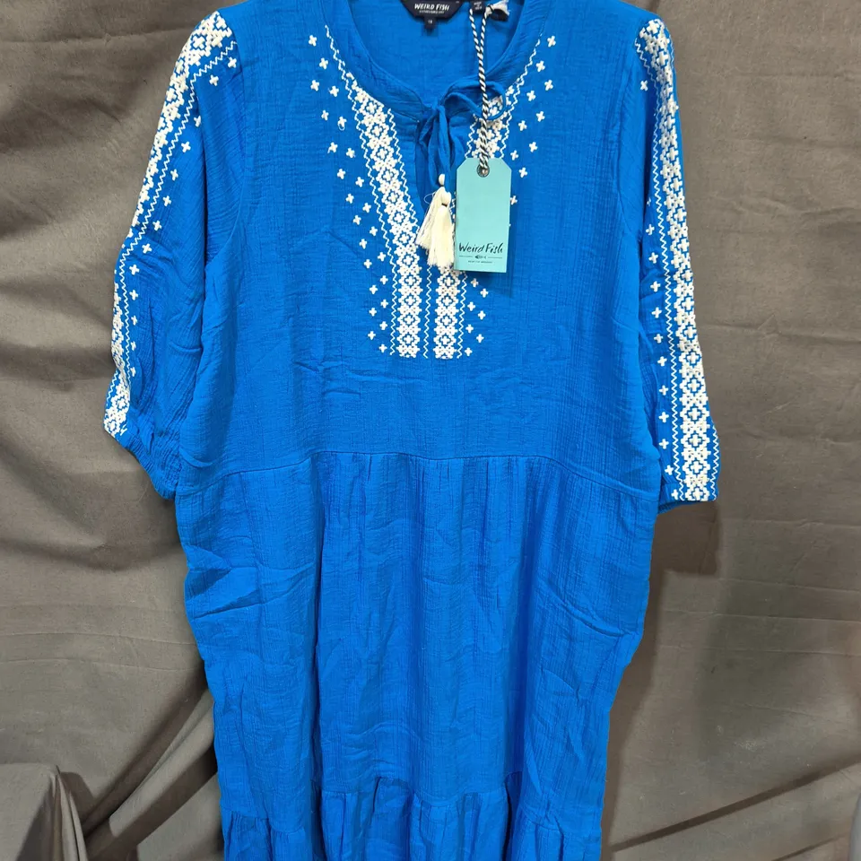 WEIRD FISH WOMEN'S BLUE EMBROIDERED TUNIC DRESS – TAG ATTACHED - SIZE 18
