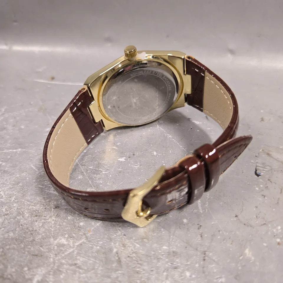 MENS ERNEST FERDINAND WATCH – DAY DATE CALENDAR DIAL – LEATHER STRAP 