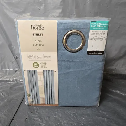 BOX OF APPROXIMATELY 6 X EYELET PLAIN CURTAINS IN BLUE  