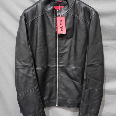 HUGO BOSS BLACK LEATHER JACKET – ZIP FRONT, TAG ATTACHED SIZE 2XL