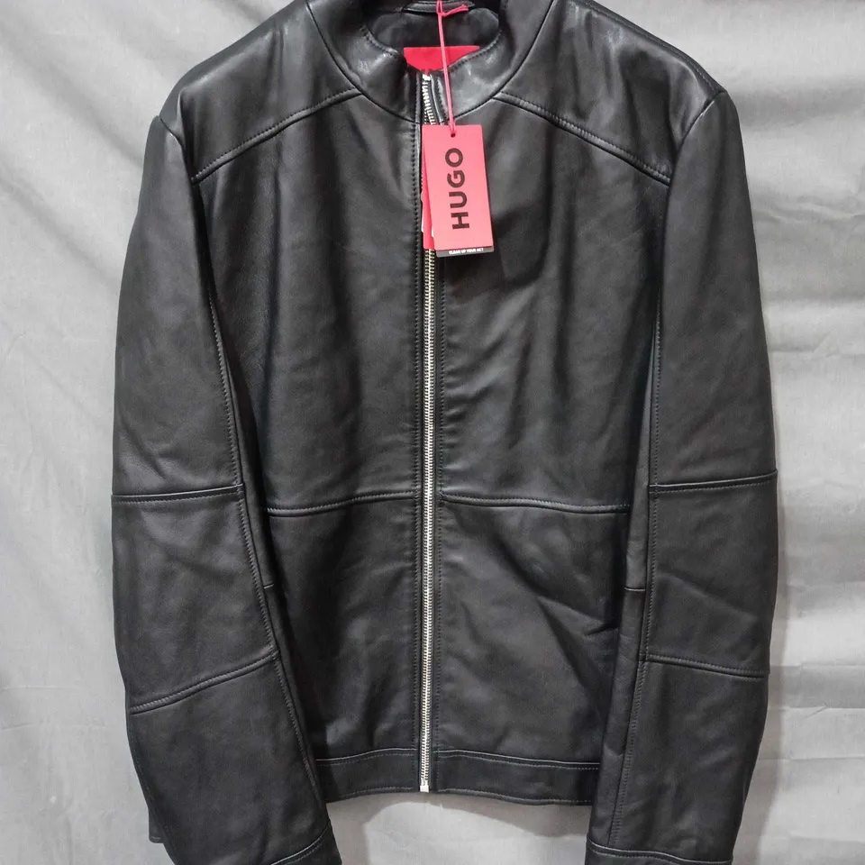 HUGO BOSS BLACK LEATHER JACKET – ZIP FRONT, TAG ATTACHED SIZE 2XL