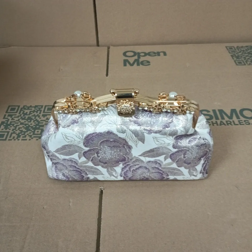 BOX OF APPROXIMATELY 14 ASSORTED ITEMS TO INCLUDE: PINK AND WHITE FLORAL BAG