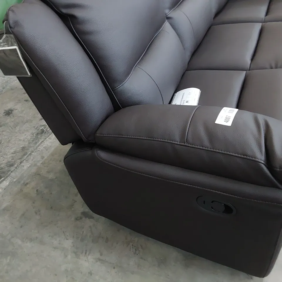 DESIGNER ALBION MANUAL RECLINING THREE SEATER SOFA BROWN FAUX LEATHER