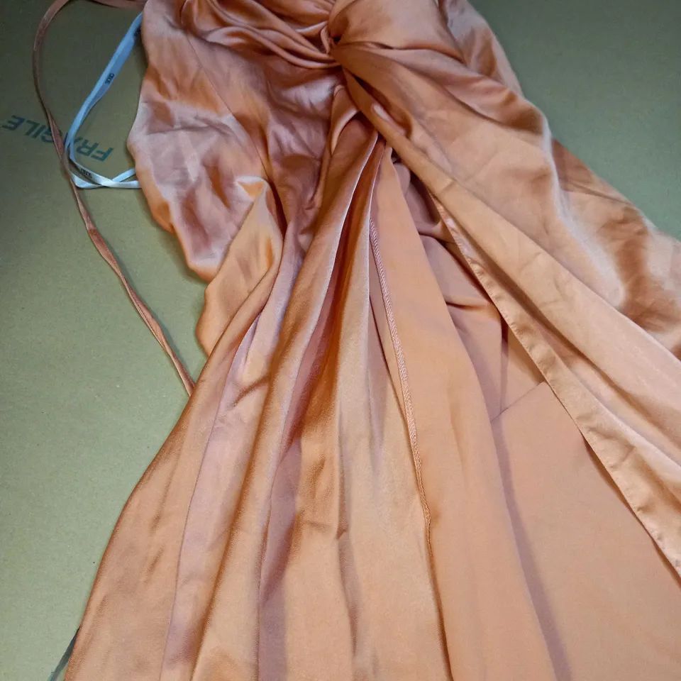 ASOS COPPER SATIN HIGH SPLIT STATEMENT DRESS - SIZE 10