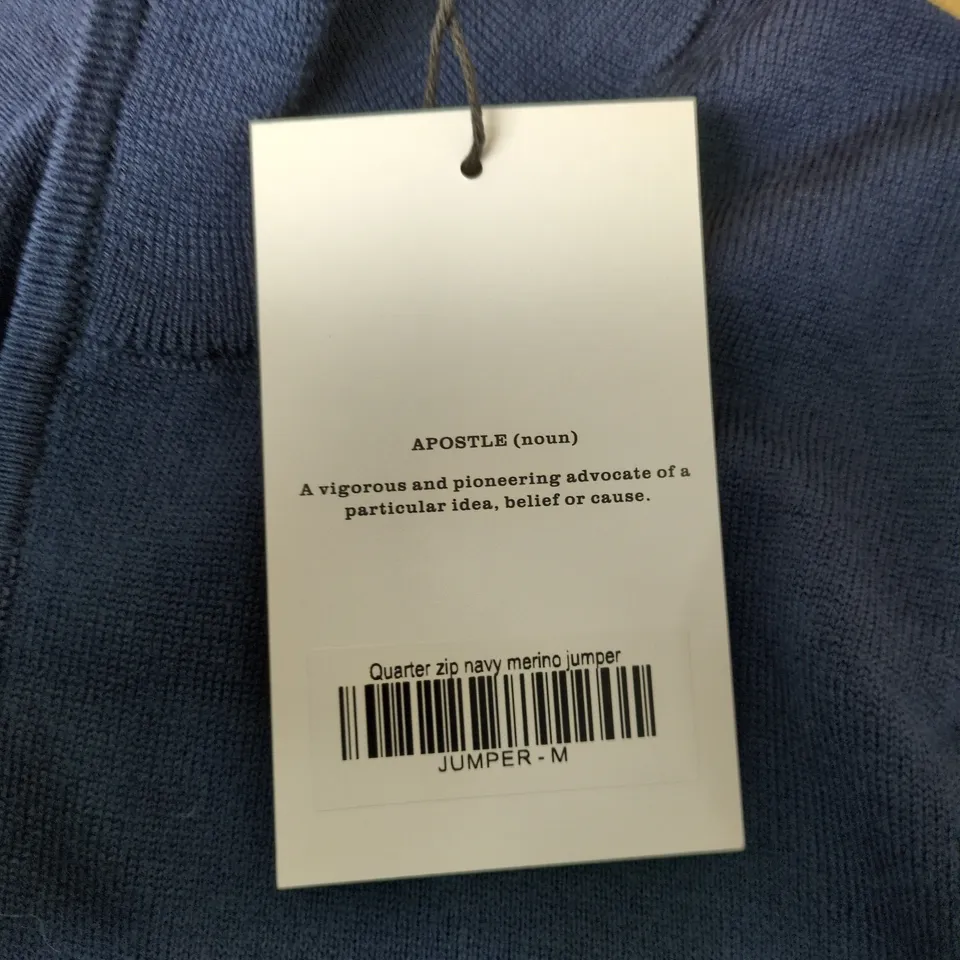 APOSTLE QUARTER ZIP NAVY MERINO JUMPER – UK MEDIUM (M)