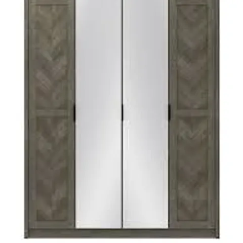 BOXED CHEVRY 4 DOOR MIRRORED WARDROBE - DARK OAK (3 BOXES)