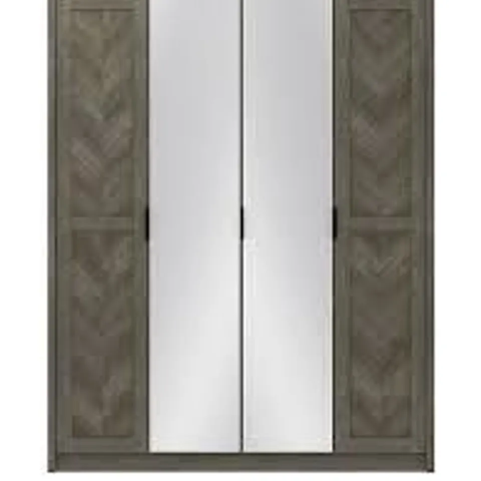 BOXED CHEVRY 4 DOOR MIRRORED WARDROBE - DARK OAK (3 BOXES)