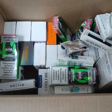 BOX OF APPROXIMATELY 35 ASSORTED E-CIGARETTES AND COMPONENTS TO INCLUDE: VAPERESSO XROS PRO KIT