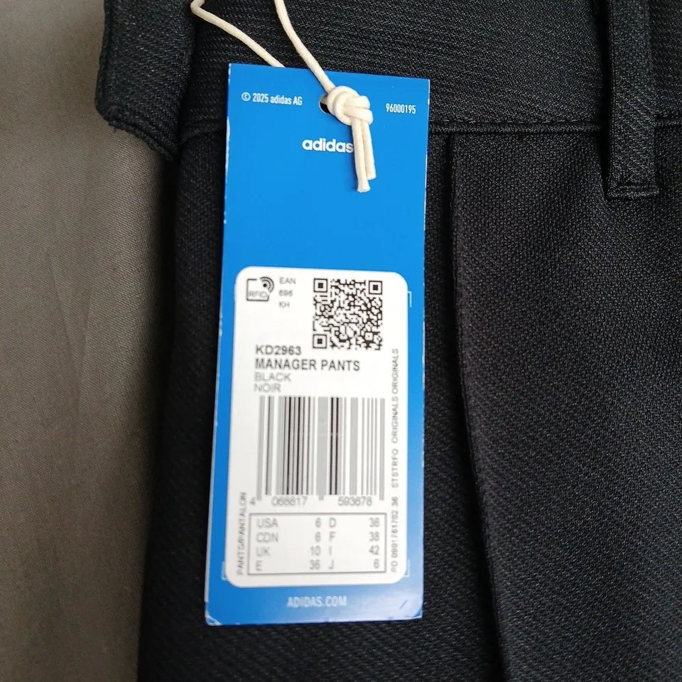 ADIDAS KD2963 MANAGER PANTS – BLACK SIZE 10