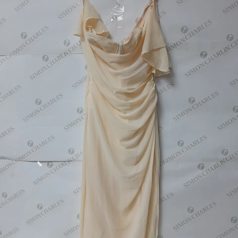 OHPOLLY CORSET BODICE DRESS WITH ASSYMETICAL SLEEVES IN IVORY SIZE 10