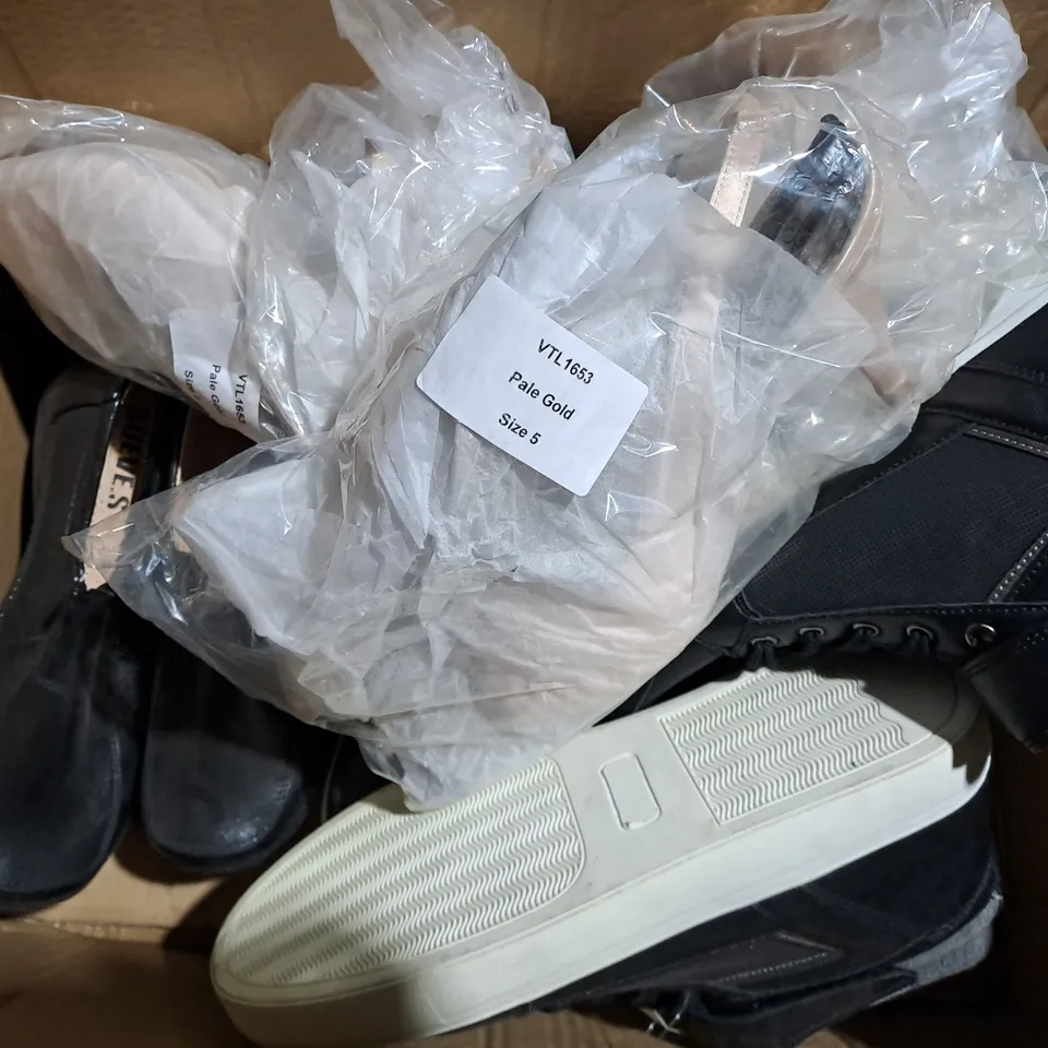 APPROXIMATELY 12 PAIRS OF ASSORTED SHOES TO INCLUDE HEELED SANDALS SIZE 5, TRAINERS SIZE 6