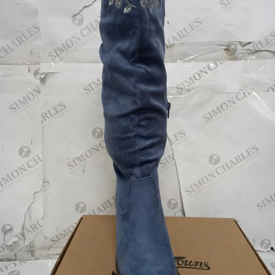 BOXED JOE BROWN BLUE SUEDE HIGH BOOTS - UK SIZE 5