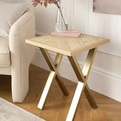 BOXED KAIA SMALL SIDE TABLE - LIGHT OAK/BRASS