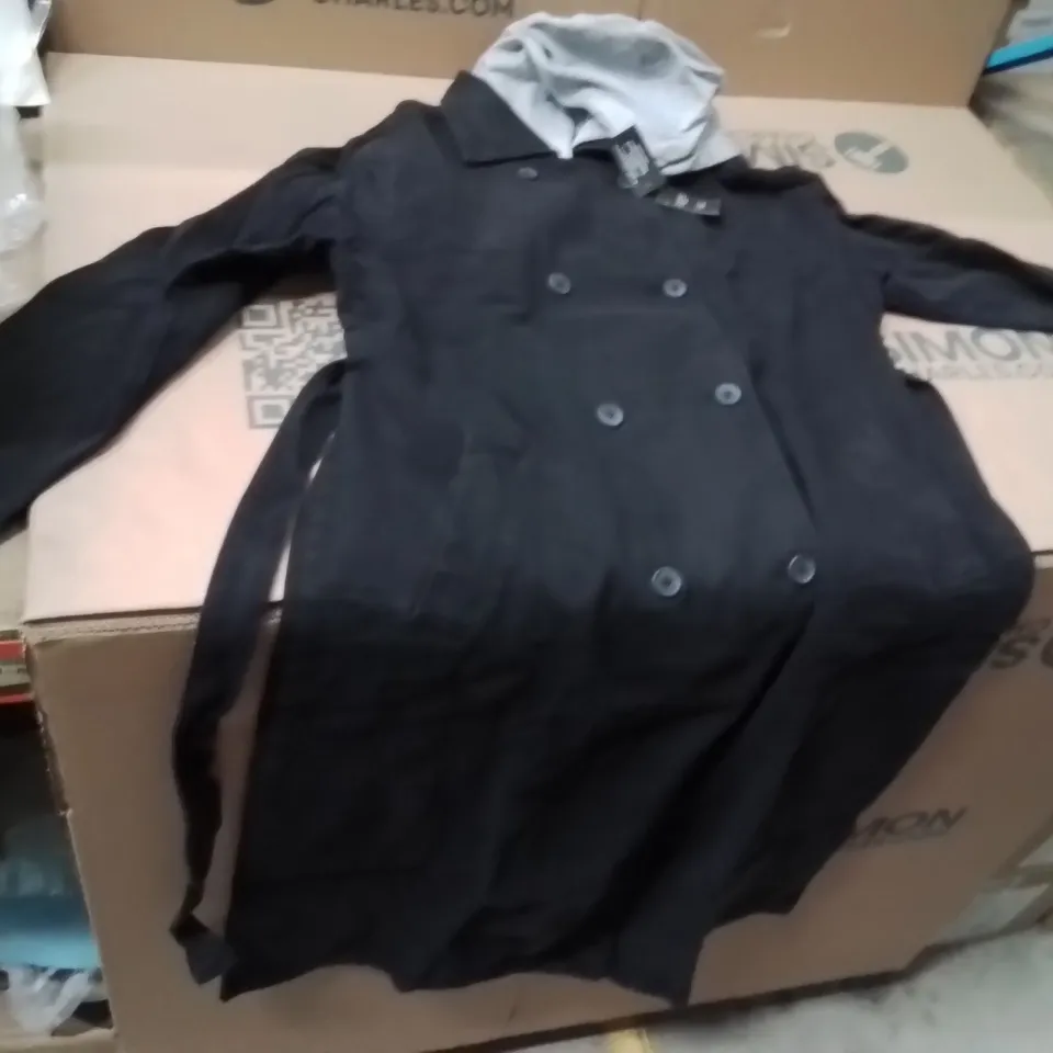 BOXED BRAND NEW APPROXIMATELY 5 JD WILLIAMS HOODED TRENCE JACKET BLACK SIZE 16