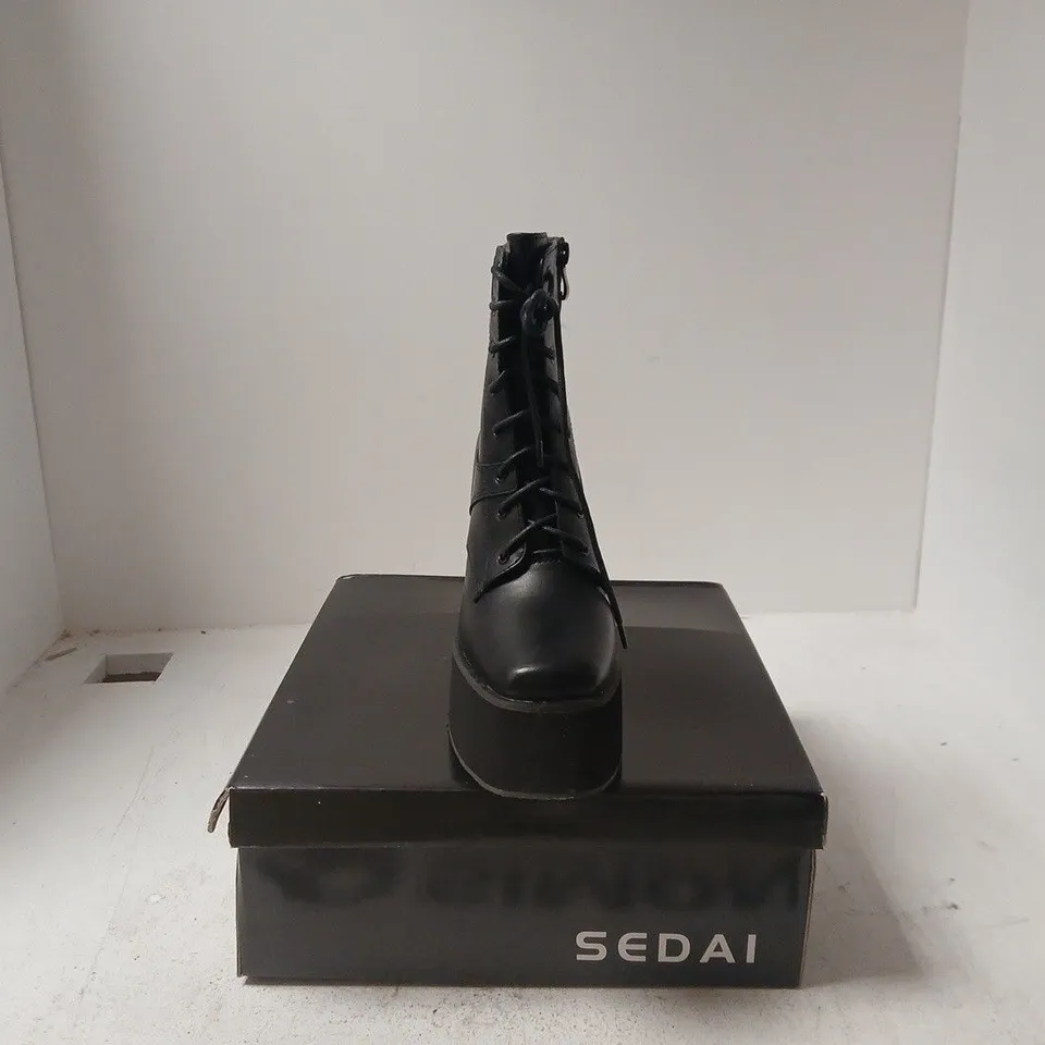 SEDAI BLACK PLATFORM LACE-UP BOOTS – WOMEN'S, BOXED UK 6