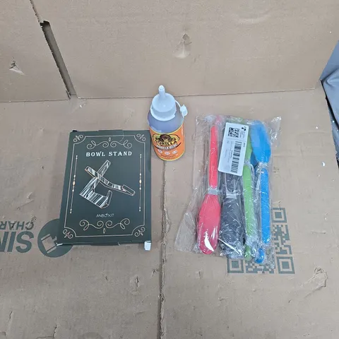 APPROXIMATELY 15 ASSORTED HOUSEHOLD PRODUCTS TO INCLUDE KITCHEN TONG 4 PACK, GORILLA GLUE, BOWL STAND ETC 