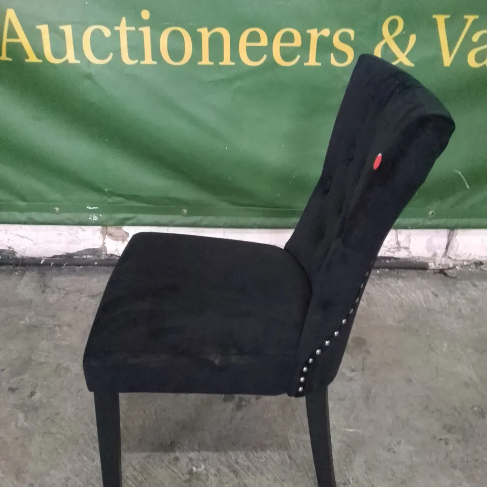 KENSINGTON BLACK VELVET BUTTON BACK DINING CHAIR WITH BLACK LEGS