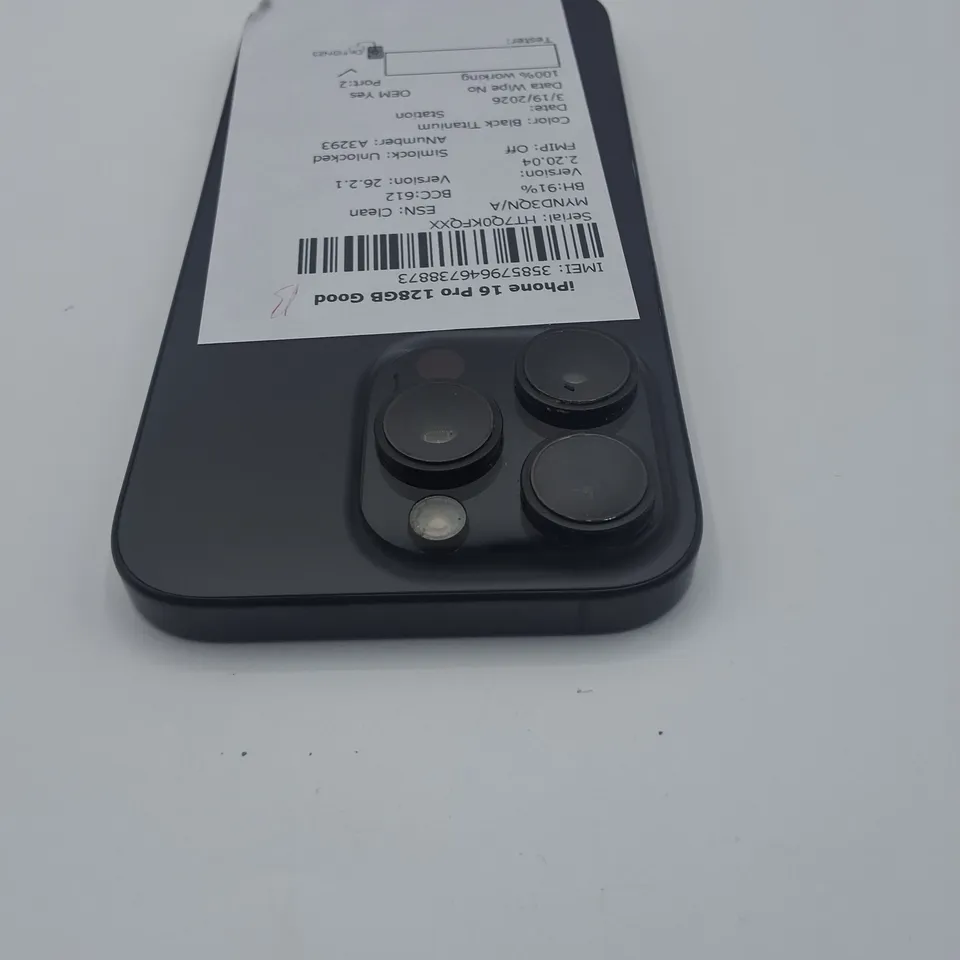 UNBOXED APPLE 16 PRO 128GB IN BLACK TITANIUM - A3293