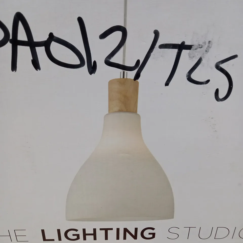 THE LIGHTING STUDIO OPAL SINGLE WHITE/WOOD PENDANT LIGHT FITTING