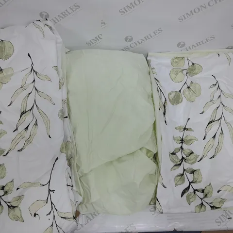 DOUBLE DUVET SET LIME GREEN LEAF PRINT