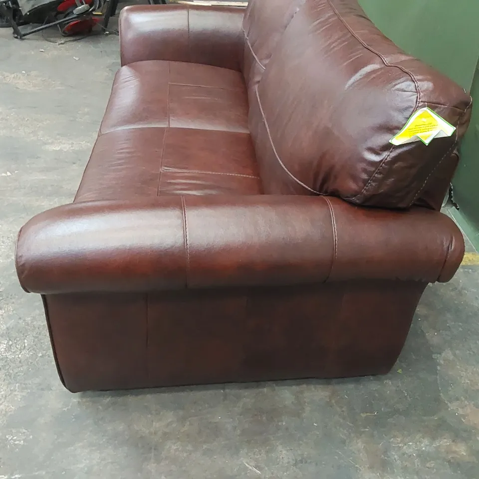 DESIGNER VANTAGE 3 SEATER LEATHER SOFA - CHESNUT