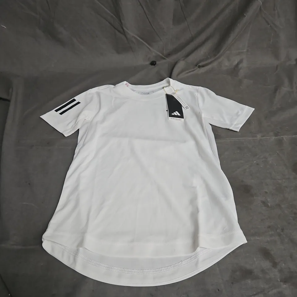 ADIDAS CLUB 3 STRIPE TEE IN WHITE/BLACK SIZE 7-8YRS