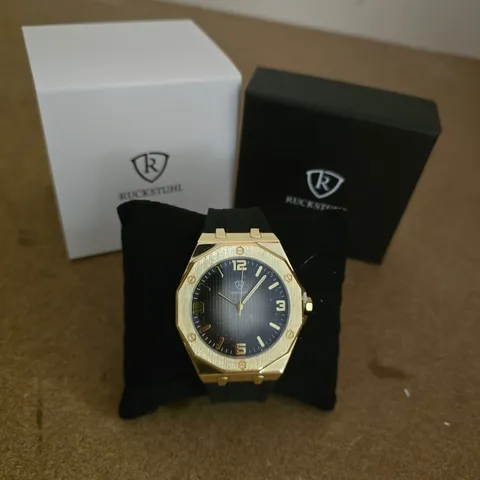 RUCKSTUHL GOLD-TONE WRISTWATCH WITH BLACK STRAP