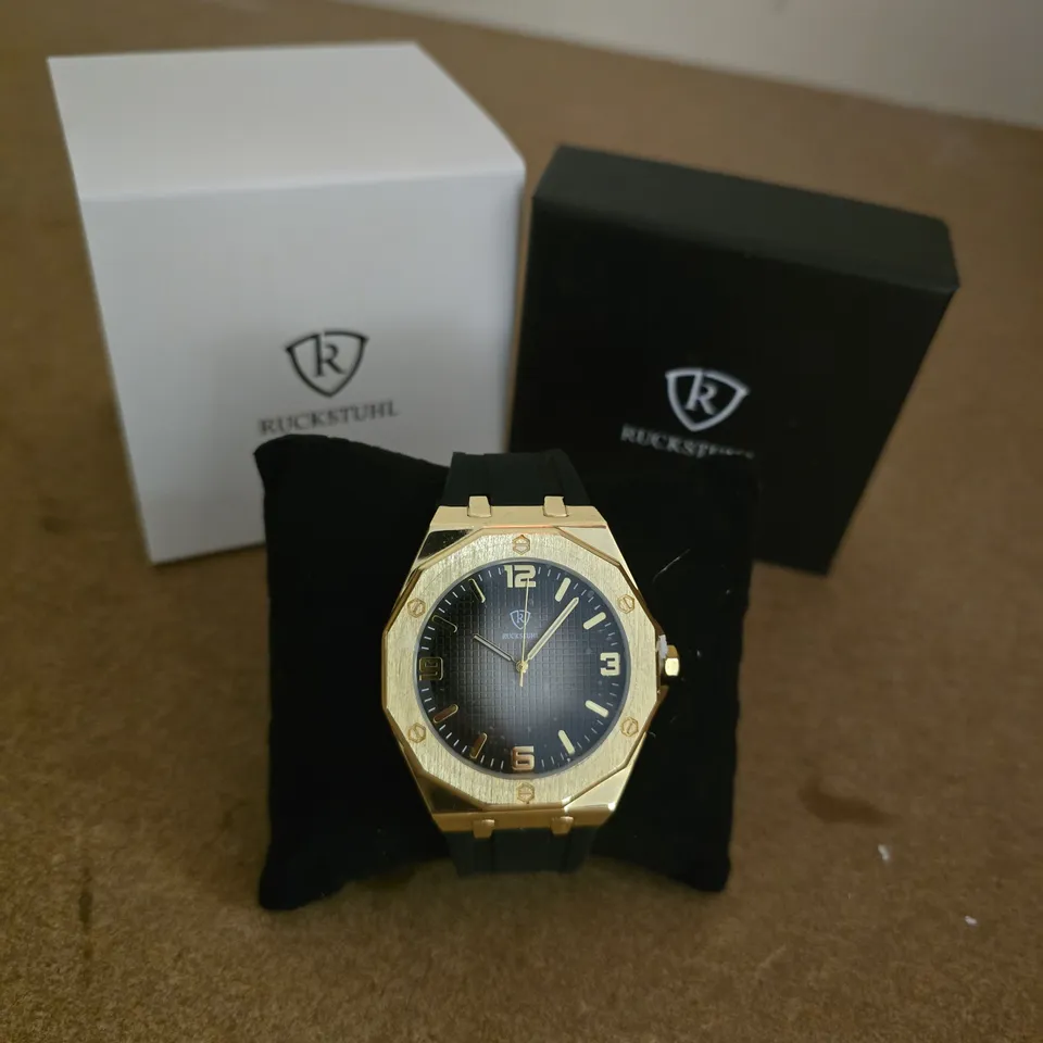RUCKSTUHL GOLD-TONE WRISTWATCH WITH BLACK STRAP