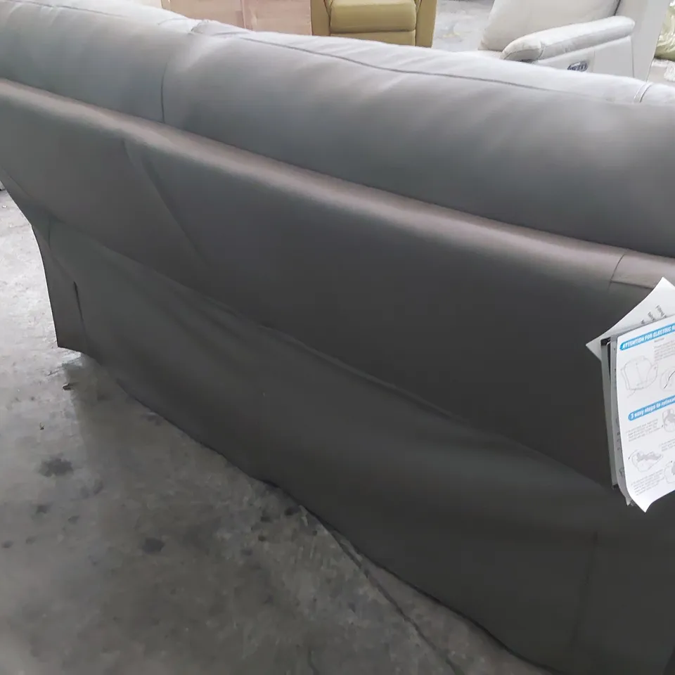 DESIGNER THREE SEATER SOFA GREY LEATHER 