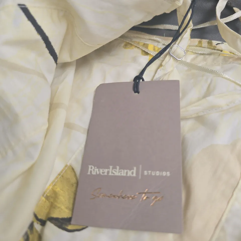 RIVER ISLAND STUDIO CREAM DRESS WITH YELLOW FLORAL PRINT – WOMEN'S UK 12 (EU 38, US 8)