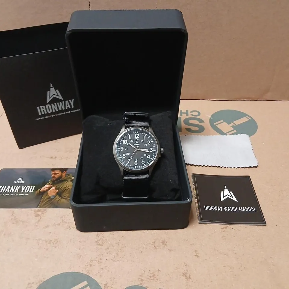 IRONWAY WATCH – MILITARY-STYLE FIELD WATCH WITH NYLON NATO STRAP (BOXED)