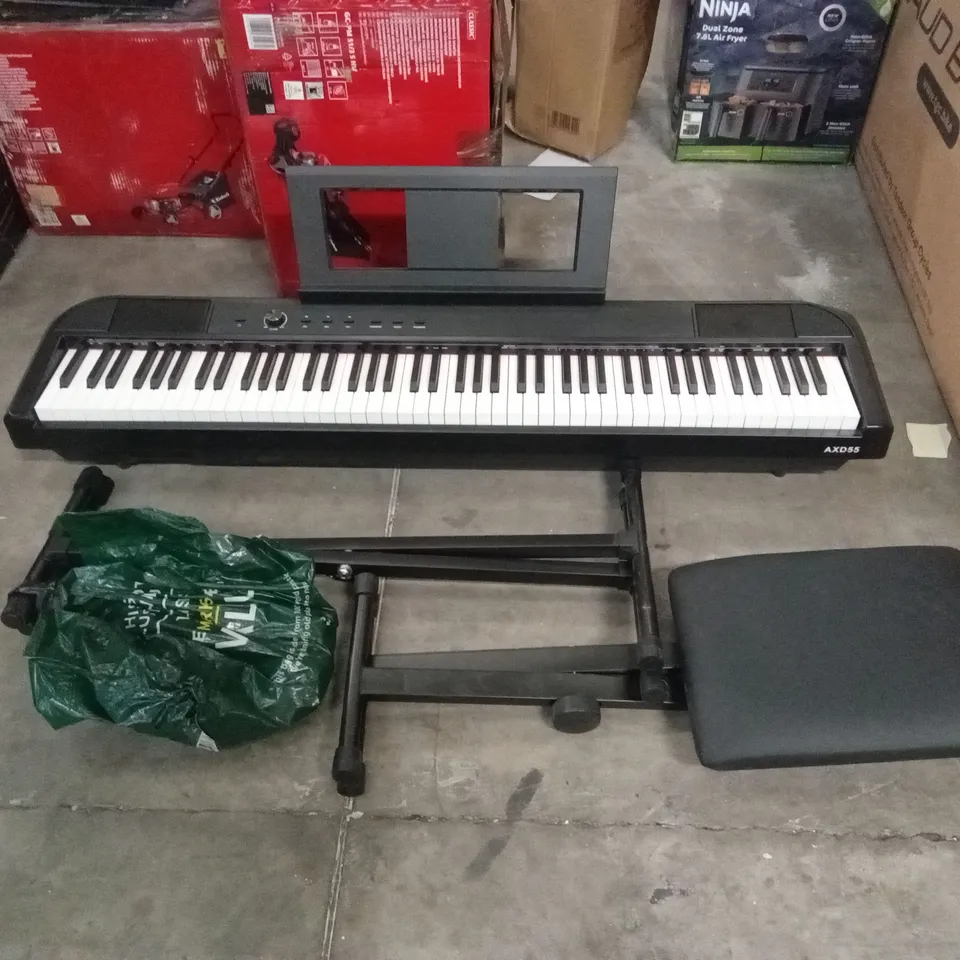AXUS 88 KEY PORTABLE DIGITAL PIANO (AXD55) PACKAGE IN BLACK WITH STAND, HEADPHONES AND BENCH - HEADPHONES, POWER CABLE AND WIRES PRESENT IN BAG RRP £399.99