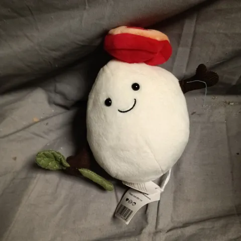 JELLYCAT AMUSEABLES MOZZARELLA PLUSH TOY – WHITE ROUND PLUSH WITH RED HAT (LONDON)