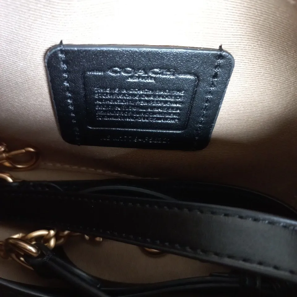 COACH MONOGRAM CANVAS SHOULDER BAG – BLACK LEATHER TRIM