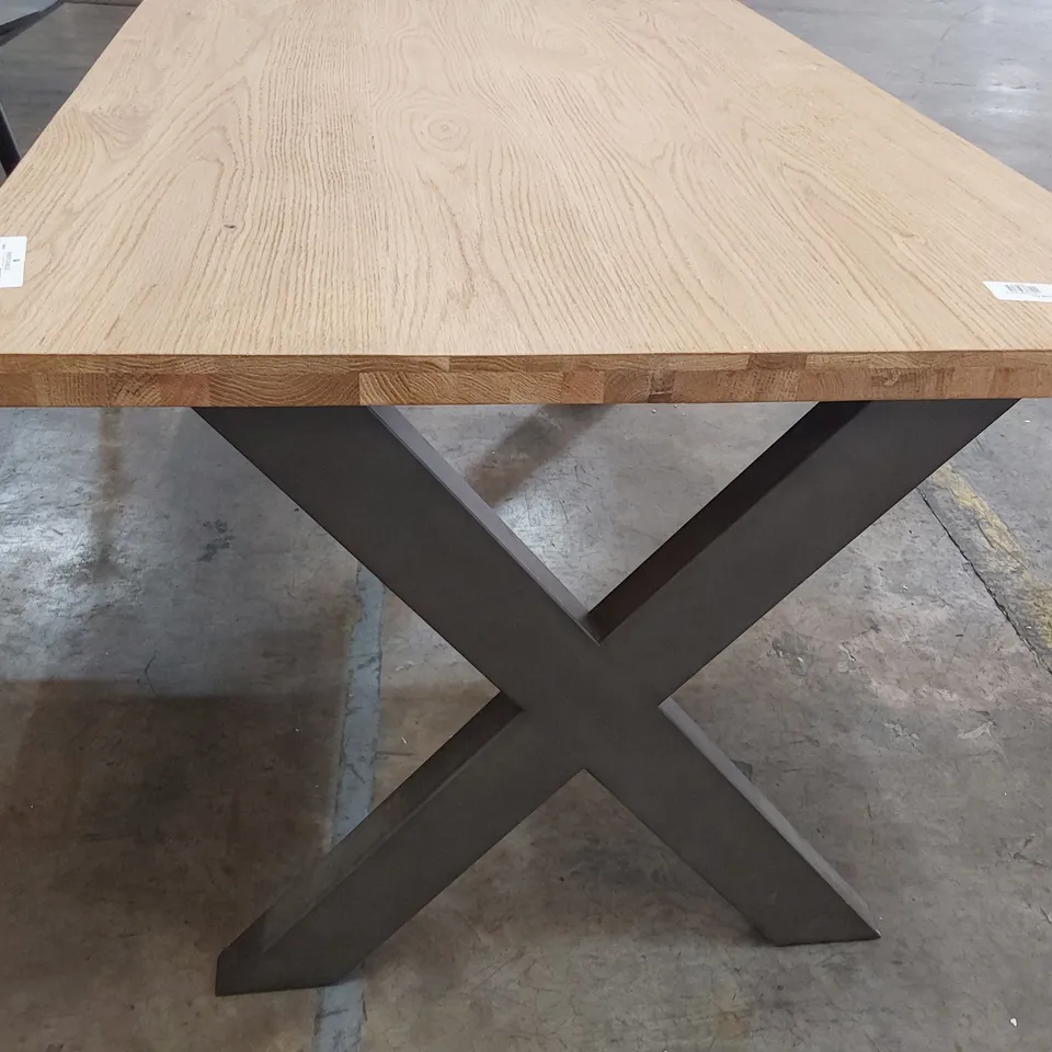 DESIGNER LIGHT OAK REFRECTORY TABLE ON X SUPPORTS 160cm