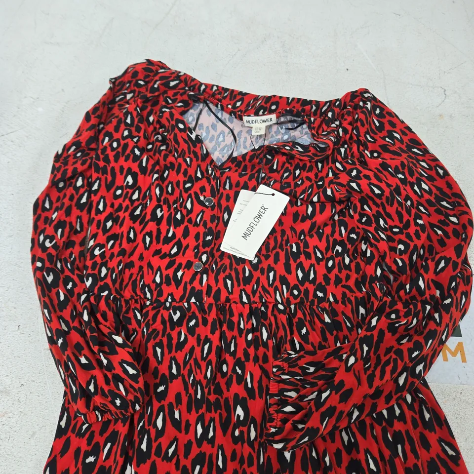 MUDFLOWER WOMEN'S RED LEOPARD PRINT DRESS, UK 10