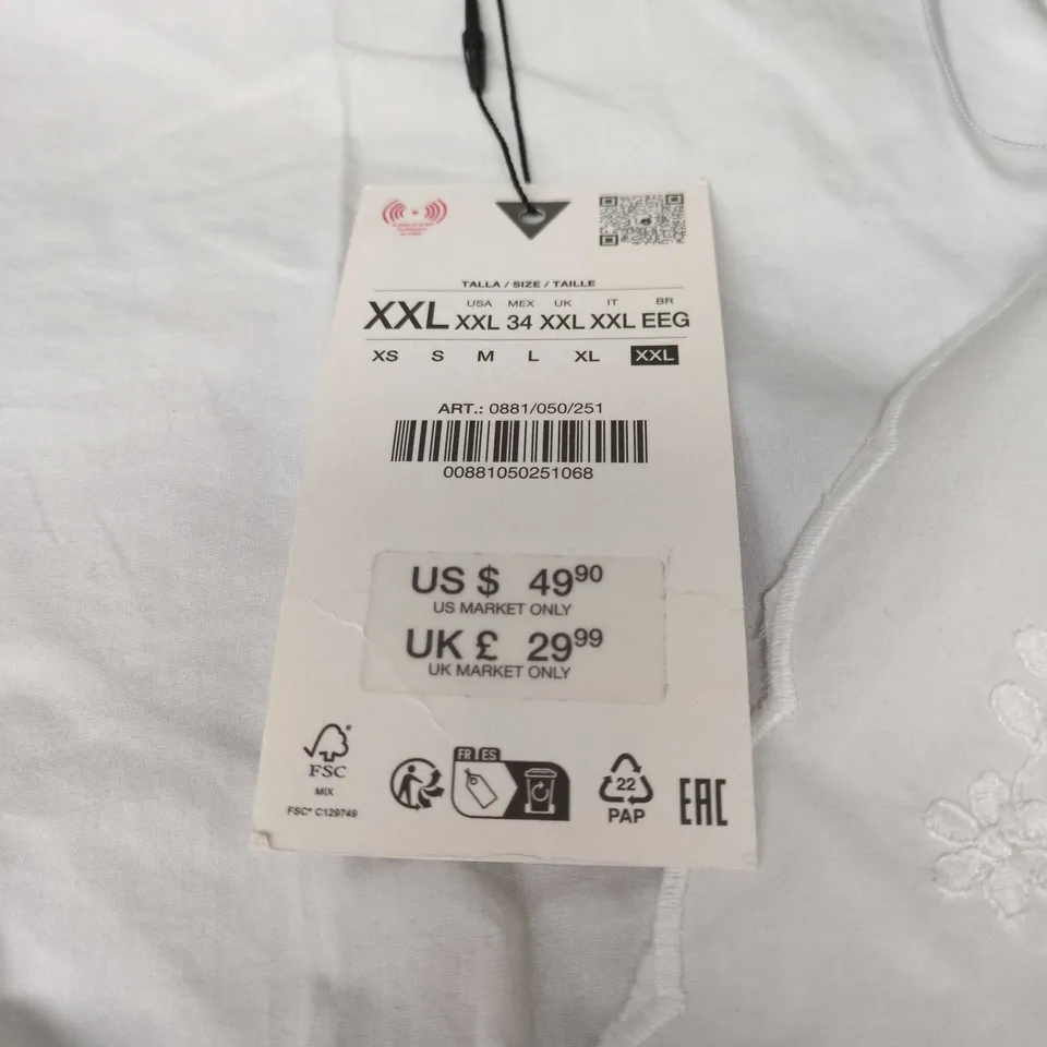 ZARA WHITE LACE-DETAIL BLOUSE, WOMEN'S, XXL