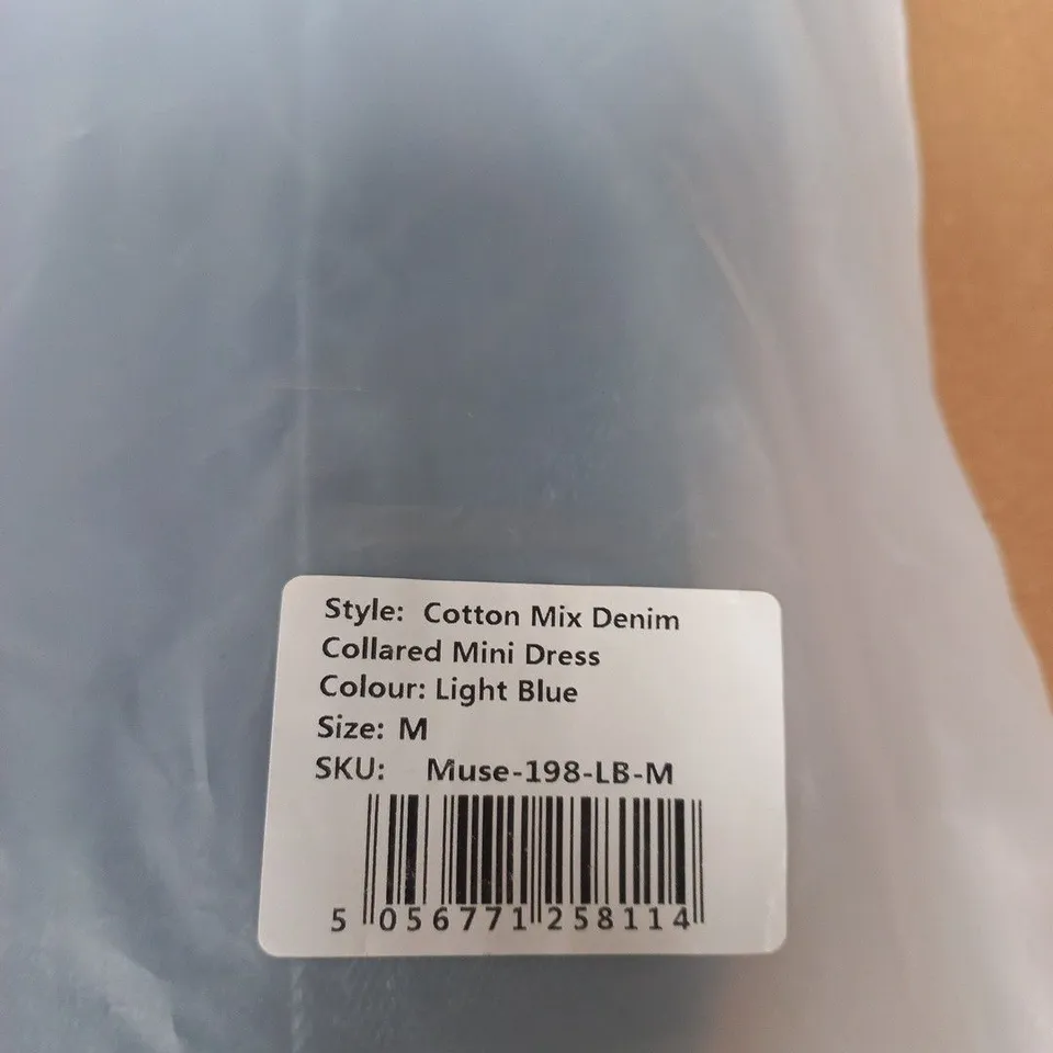 ODDMUSE LONDON COTTON MIX DENIM COLLARED MINI DRESS – LIGHT BLUE, SIZE M