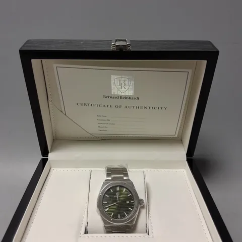 BOXED BERNARD REINHARDT SWISS MOVEMENT WATCH WITH GREEN DIAL 