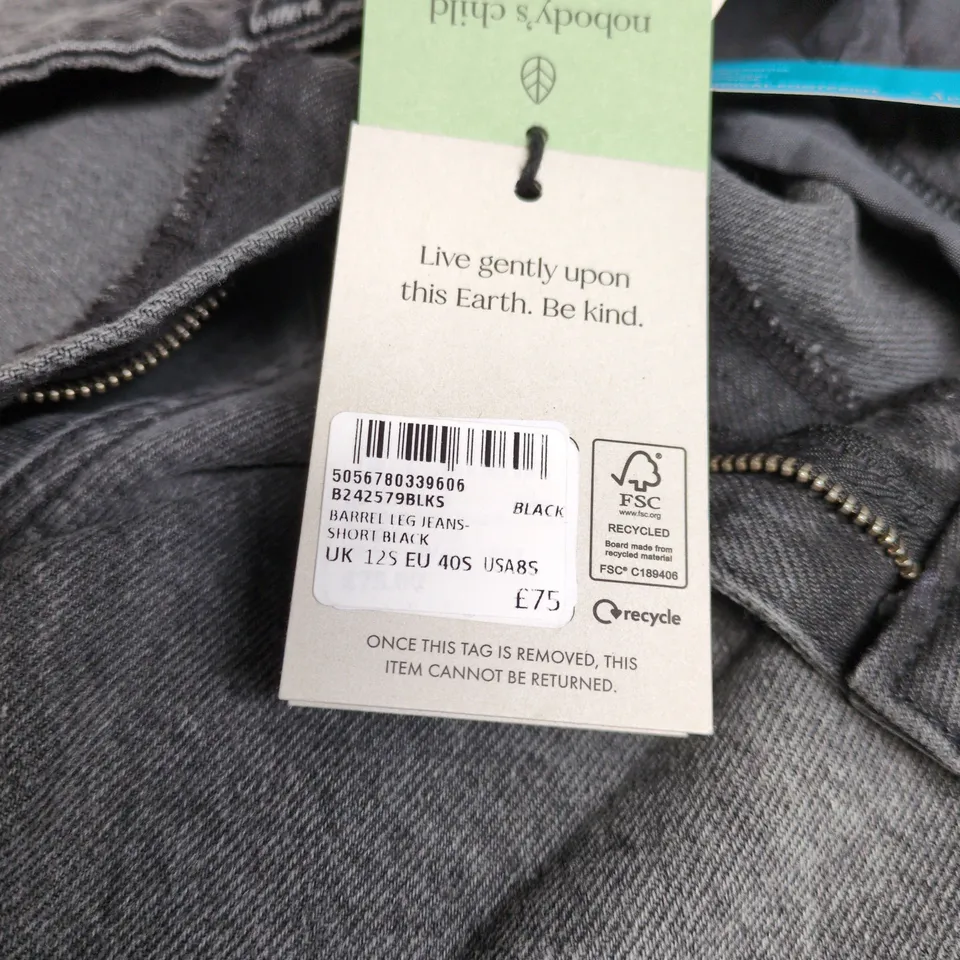 NOBODYS CHILD BARREL LEG SHORT BLACK JEANS UK12S WITH TAGS