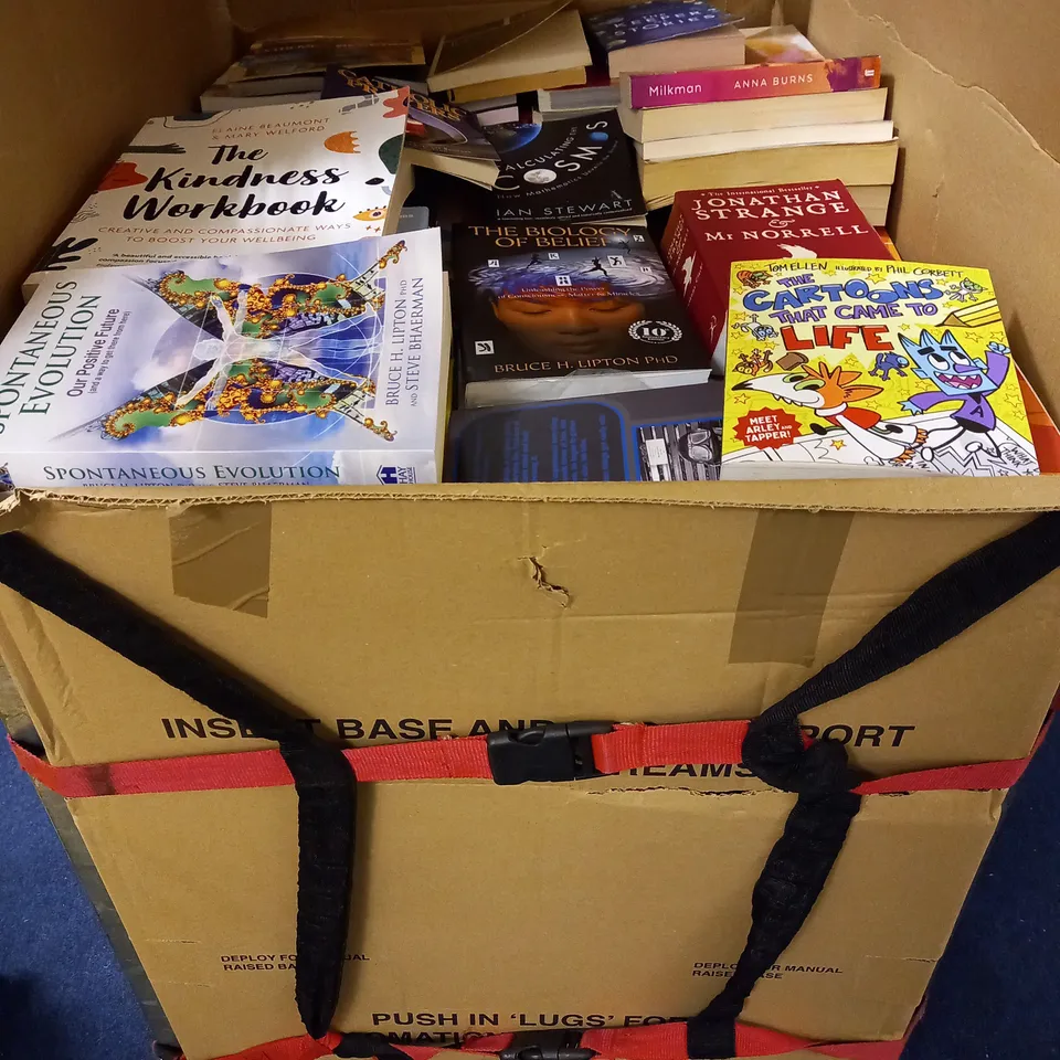 CAGE OF APPROXIMATELY 150 ASSORTED BOOKS, TO INCLUDE HILLARY CLINTON, ESSAYS IN BIOCHEMISTRY, IAN MCEWAN (SIGNED), ETC - COLLECTION ONLY