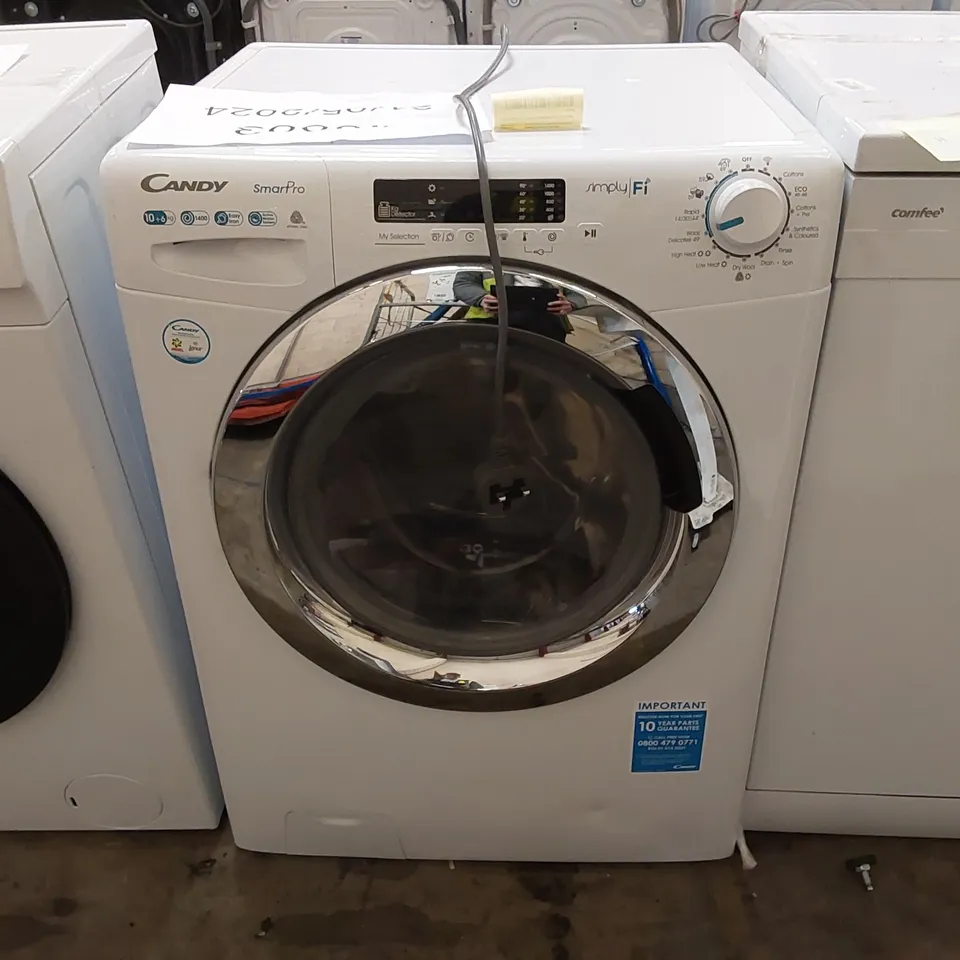 CANDY SMART PRO CSOW41063DWCE, FREESTANDING WASHER DRYER, 10KG WASH + 6KG DRY, 1400 RPM, WIFI ENABLED, WHITE WITH CHROME DOOR [ENERGY CLASS E]