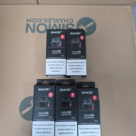 BOX OF APPROXIMATELY 30 ASSORTED E-CIGARETTES AND ACCOMPANIMENTS TO INCLUDE: VARIOUS SMOK COILS 