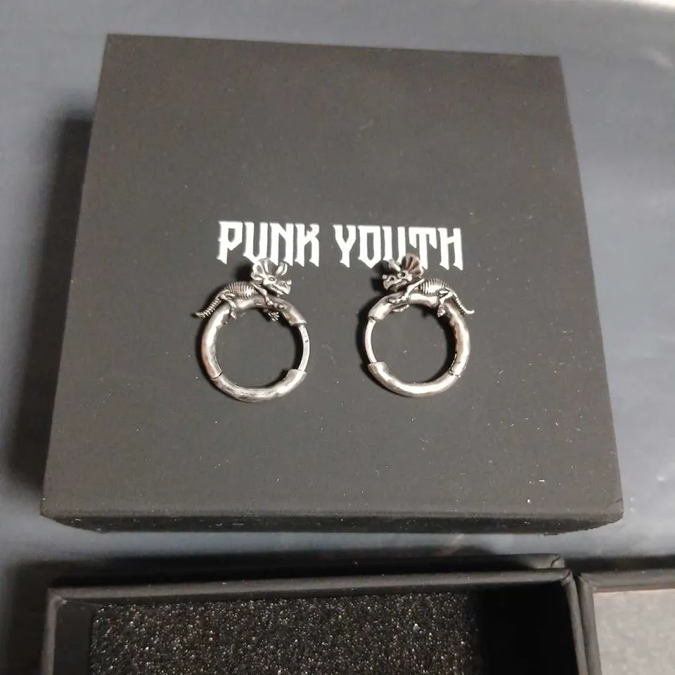 PUNK YOUTH DRAGON HOOP EARRINGS – SILVER TONE (PAIR)