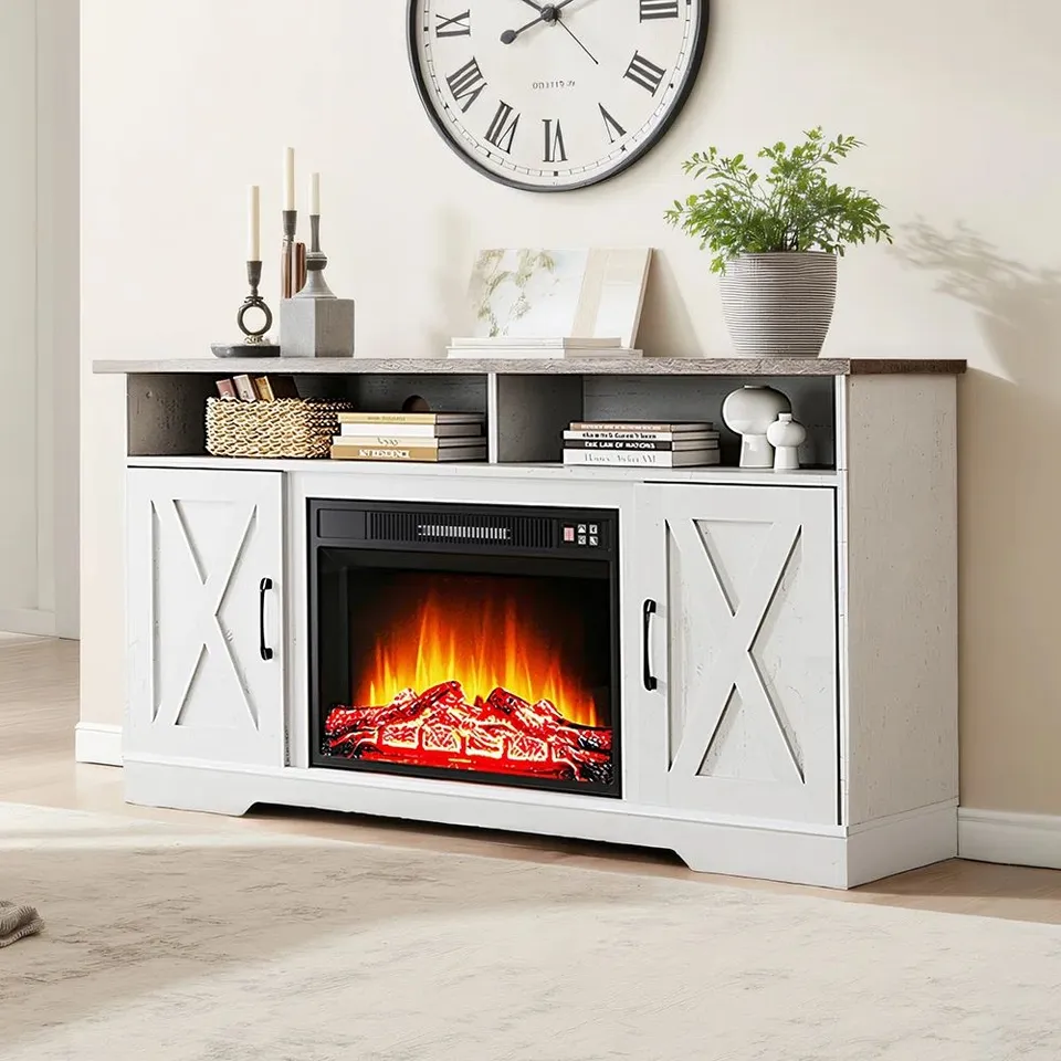 BOXED BAVORY 70" TV STAND WITH FIREPLACE [2 BOXES]