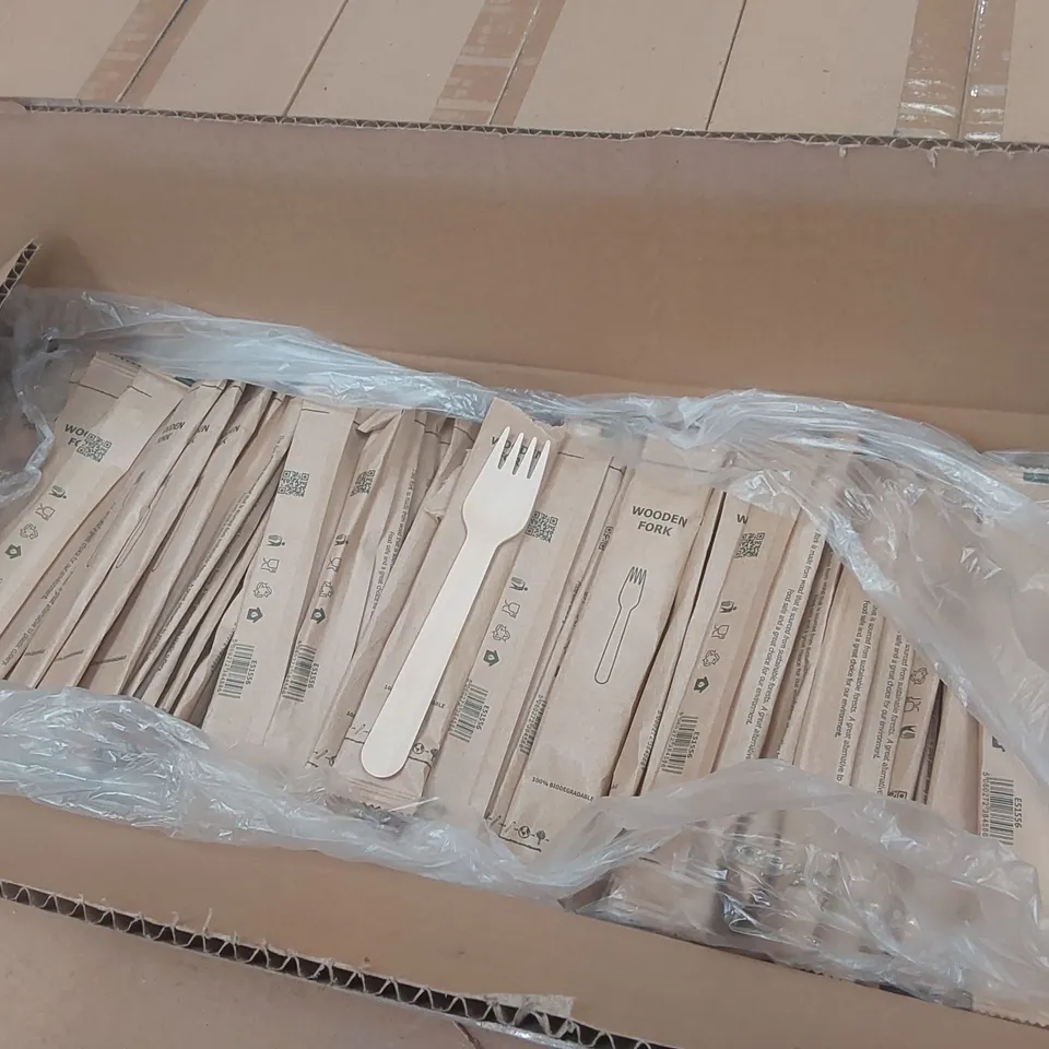 PALLET CONTAINING APPROXIMATELY 20,000 ENVIRONMENTALLY FRIENDLY DISPOSABLE WOODEN FORKS