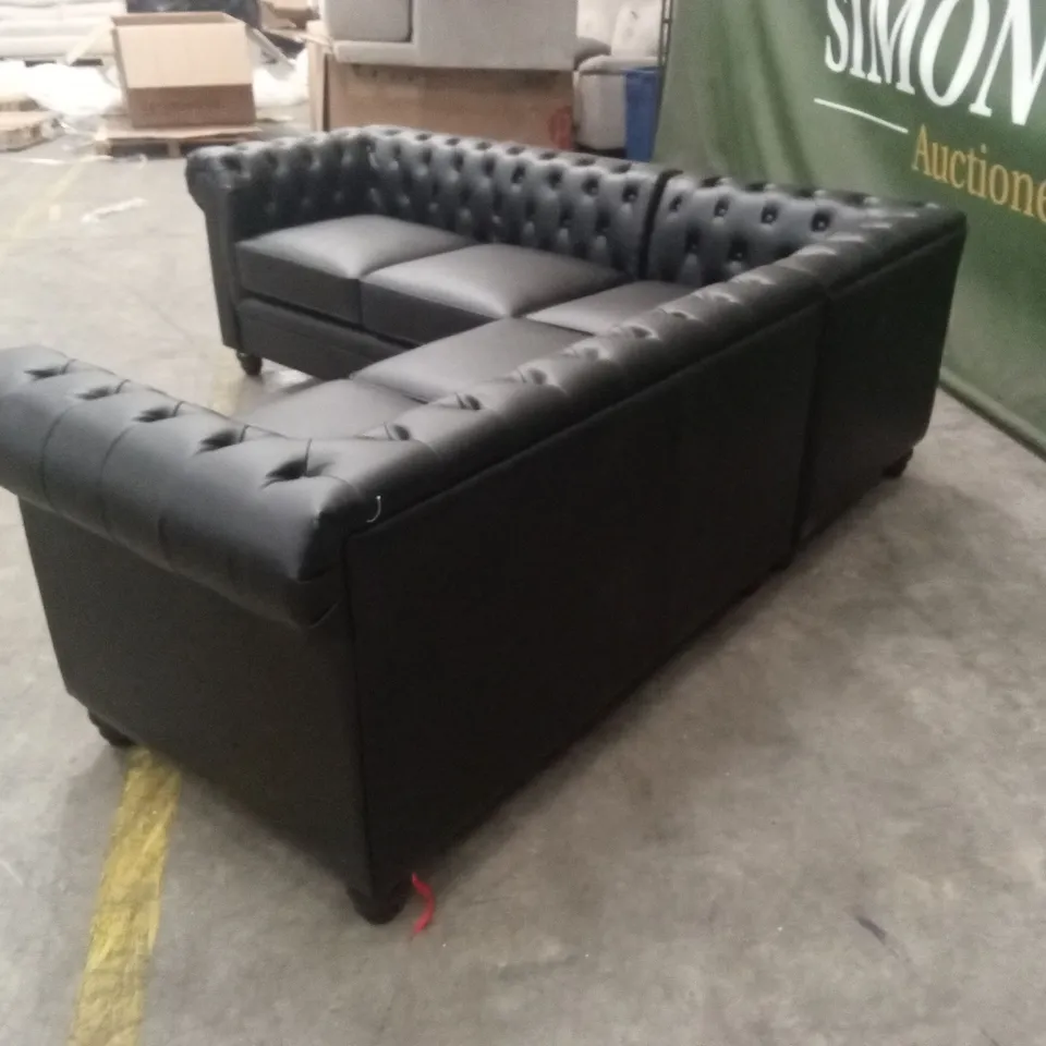 HAMPTON CHESTERFIELD FAUX LEATHER CORNER SOFA - BLACK