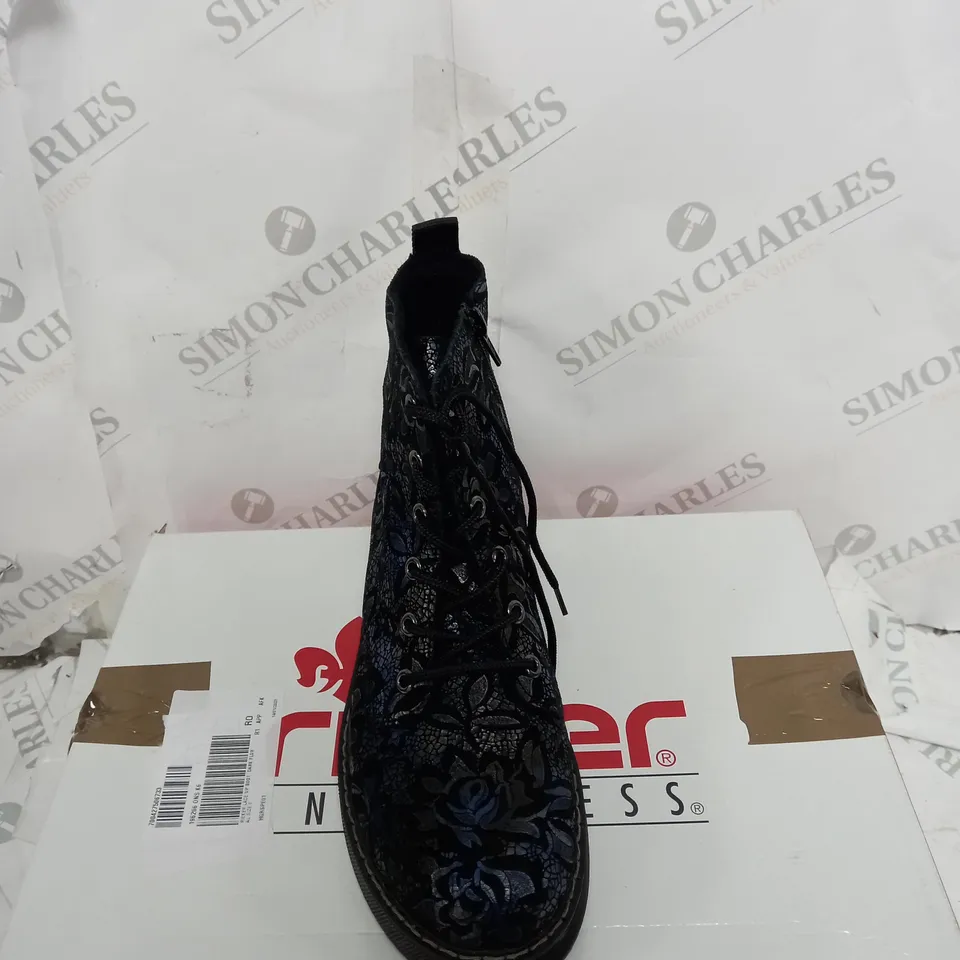 RIEKER LACE UP BOOT DARK FLOURAL SIZE 6 - BOXED 