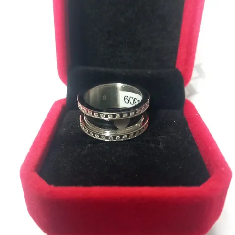 BERING STAINLESS STEEL STONE SET BROAD OUT RING SIZE 8