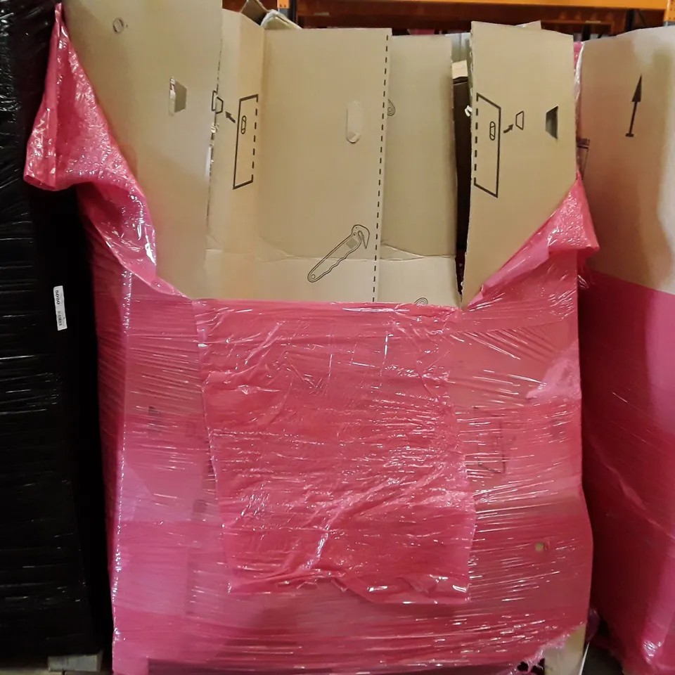 PALLET TO CONTAIN AN ASSORTMENT OF HOUSEHOLD ITEMS TO INCLUDE ADULT COSTUMES, PHOTO STUDIO BOX, TV STAND AND VINYL FLOOR CUTTER ECT